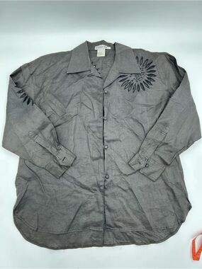 Fantasia Women’s Linen Cutout Embroidered Floral Shirt L